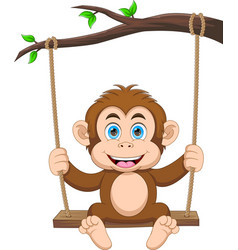 Cute Monkey Playing On Swing Cartoon