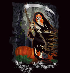 Halloween Party Invitation Card Redhair Lady Grim