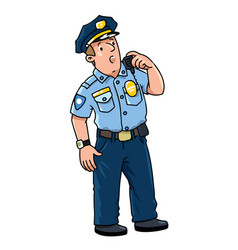 Policeman Is Talking On The Radio Cartoon