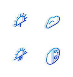 Set Isometric Line Cloud Sunrise And Eclipse