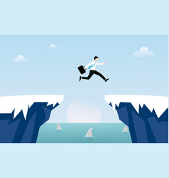 Businessman Jump Over Cliff Gap Concept Business