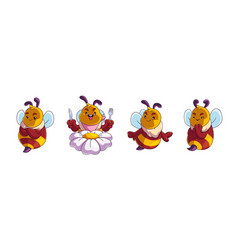 Cute Bee Characters Set Isolated On White