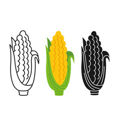 Corn Cob Cartoon Linear Icon Set Doodle Style