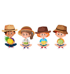 Set Different Children Holding Fruit Isolated