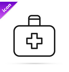 Black Line First Aid Kit Icon Isolated On White