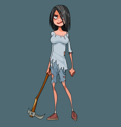 Cartoon Woman In Ragged Clothes With Pickaxe