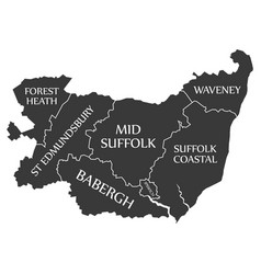 Suffolk County England Uk Black Map With White