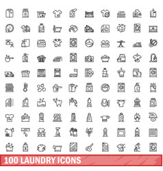 100 Laundry Icons Set Outline Style