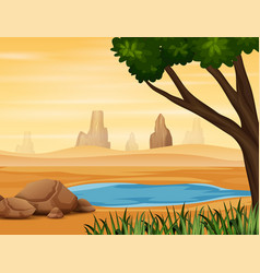 Background Scene With Water Hole On Desert