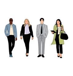 Diverse Business People Standing Walking On White