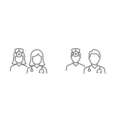 Woman And Man Doctors Team Black Line Icon Set