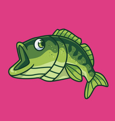 Cute Bass Fish Green Isolated Cartoon Animal