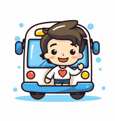 School Bus With Cute Boy Cartoon Child