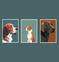 Set Of Three Portraits Of Dogs Beagle Retriever