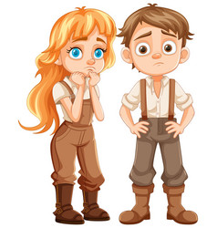 Bored Farmer Boy And Girl Cartoon Characters