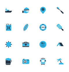 Trip Icons Colored Set With Surfboard Waiter