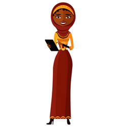 Arab Muslim Saudi Woman Character Using Tablet