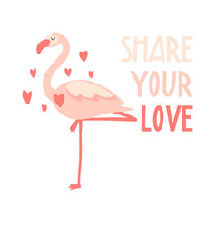 Share Your Love Cute Hand Drawn Pink Flamingo