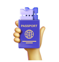 Hand Holding Blue Passport With Tickets