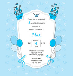 Baby Boy Royal Birthday Invitation With Balloons