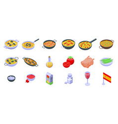 Paella Icons Set Isometric Dish Cook