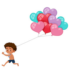 A Boy Holding Many Heart Balloons