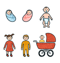 Colorful Icon Set With Of Kids