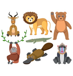 Group Of Wild Animals In Simple Cartoon Style