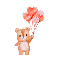 Watercolor Brown Color Teddy Bear Holding Balloons