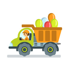 Dump Truck With Balloons And Driver On White