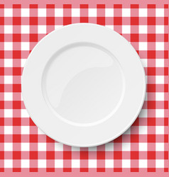 Empty White Plate Placed On A Kitchen Table Cloth