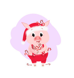 Funny Christmas Piggy With Pile Of Candy Canes