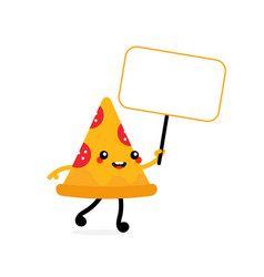 Pizza Slice Character Holding Blank Sign Card