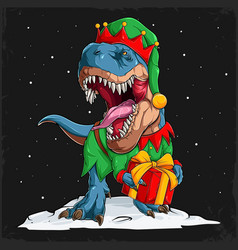 Scary Elf Dinosaur Trex Wearing Christmas Elf Suit