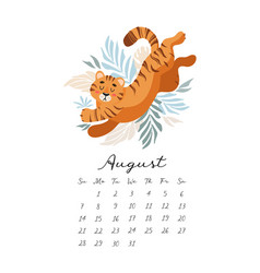 Calendar 2022 Month August Cute Lying Tiger