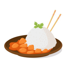 Cartoon Rice And Chicken Curry Asian Food