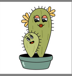 Cute Groovy Cactus Mother And Child Cartoon