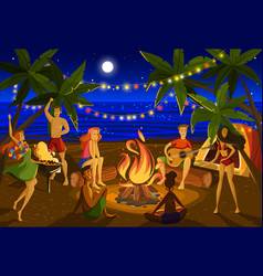 Young People At Beach Night Party Cartoon