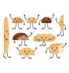 Bread Character With Face Cute Eating Group