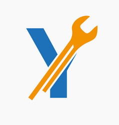 Wrench Logo On Letter Y With Engineering Symbol