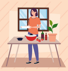 Woman Cooking With Pot