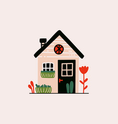 Cute Tiny House Cartoon One Storey Cottage With