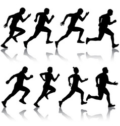 Set Of Silhouettes Runners On Sprint Men