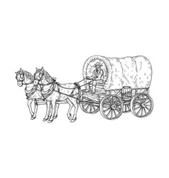 Horse Pulling Carriage Or Vintage Wagon Sketch