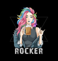 Rock N Roll Girl With Colorful Hair Brings