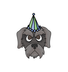 Cute Cartoon Schnauzer Puppy Face With Party Hat