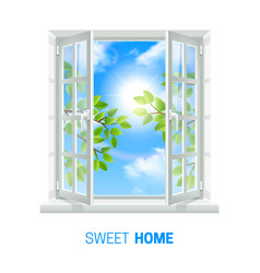 Open Window Sunny Day Realistic Icon