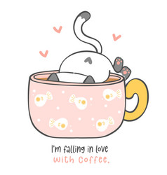 Cute Funny Playful Kitten Cat In Coffee Cup Fall