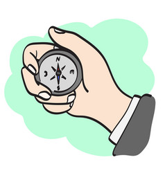 Closeup Hand Holding Compass Hand Drawn