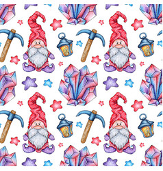 Watercolor Painting Pattern Gnome Pickaxe Lamp